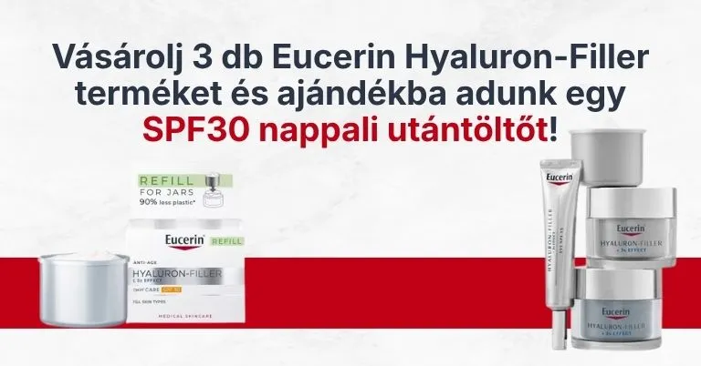 Vásárolj 3 db Eucerin Hyaluron-Filler terméket és ajándékba adunk egy SPF30 nappali utántöltőt!