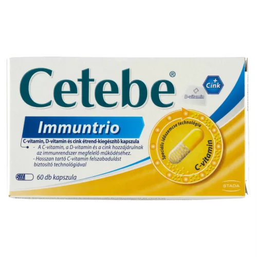 Cetebe Immuntrio C-vitamin, D-vitamin és cink étrend-kiegészítő kapszula 60 db 