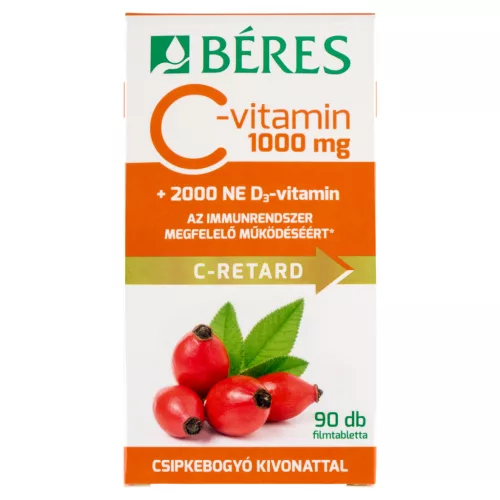 Béres C-vitamin 1000 mg Retard filmtabletta csipkebogyó kivonattal + 2000NE D3-vitamin 90x