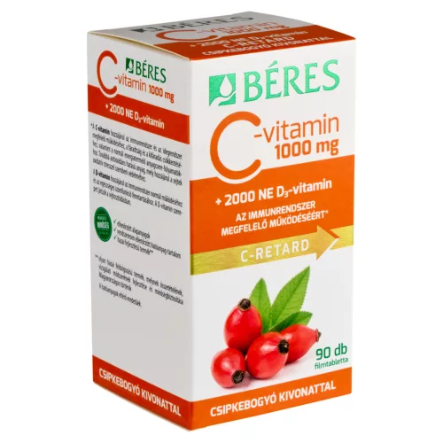 Béres C-vitamin 1000 mg Retard filmtabletta csipkebogyó kivonattal + 2000NE D3-vitamin 90x