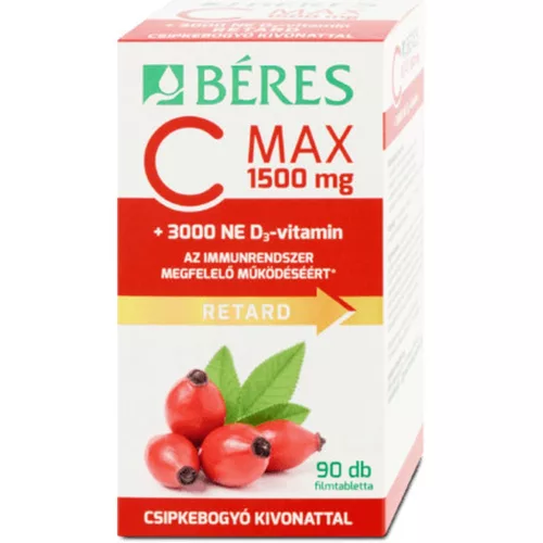 Béres C MAX 1500 mg Retard filmtabletta csipkebogyó kivonattal + 3000NE D3-vitamin 90x