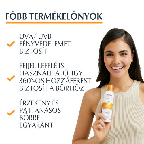Eucerin Sun Oil Control Dry Touch Színtelen napozó aerosol spray SPF50 200ml
