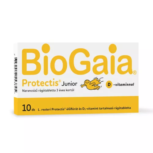 Biogaia Junior+D3 vitamin étrend-kiegészítő rágótabletta narancs ízű 10x