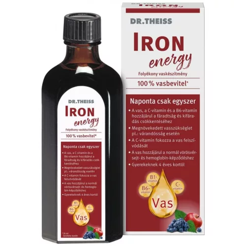 Dr. Theiss Iron Energy folyékony étrend-kiegészítő vassal és vitaminokkal, édesítőszerrel 250ml 