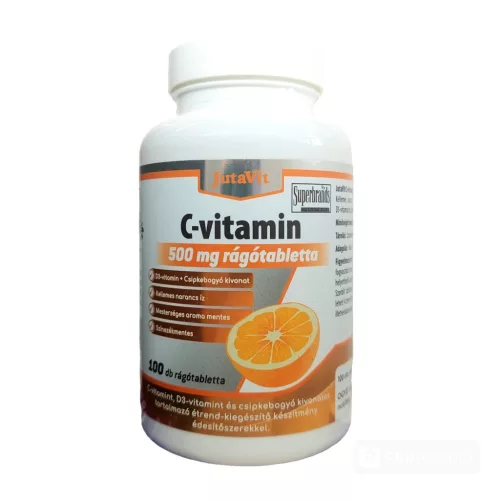 JutaVit C-vitamin 500mg + D3-vitamin 2000NE + csipkebogyó kivonat rágótabletta narancs ízű 100x