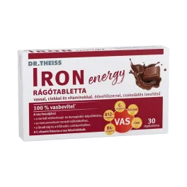   Dr. Theiss Iron Energy rágótabletta vassal, cinkkel és vitaminokkal, csokoládé ízben 30x
