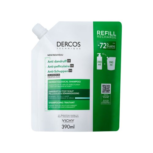 VICHY Dercos Korpásodás elleni sampon normál és zsíros hajra utántöltő 390 ml