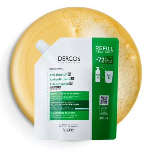 VICHY Dercos Korpásodás elleni sampon normál és zsíros hajra utántöltő 390 ml