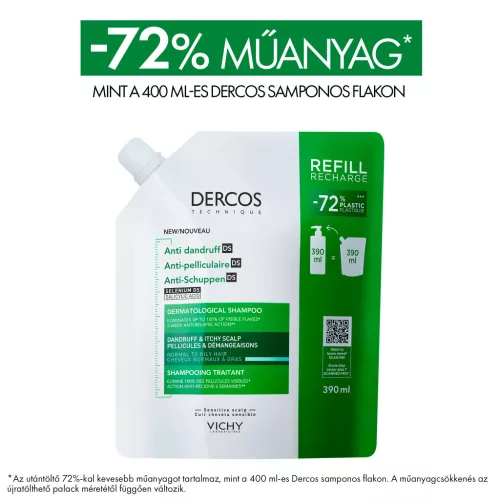 VICHY Dercos Korpásodás elleni sampon normál és zsíros hajra utántöltő 390 ml