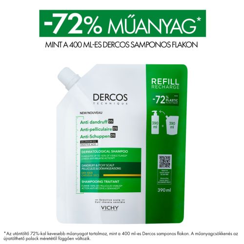 VICHY Dercos Korpásodás elleni sampon száraz hajra utántöltő 390ml