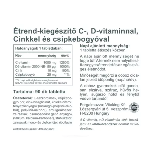 Vitaking C+D3+Cink biszglicinát + csipkebogyó tabletta 90x